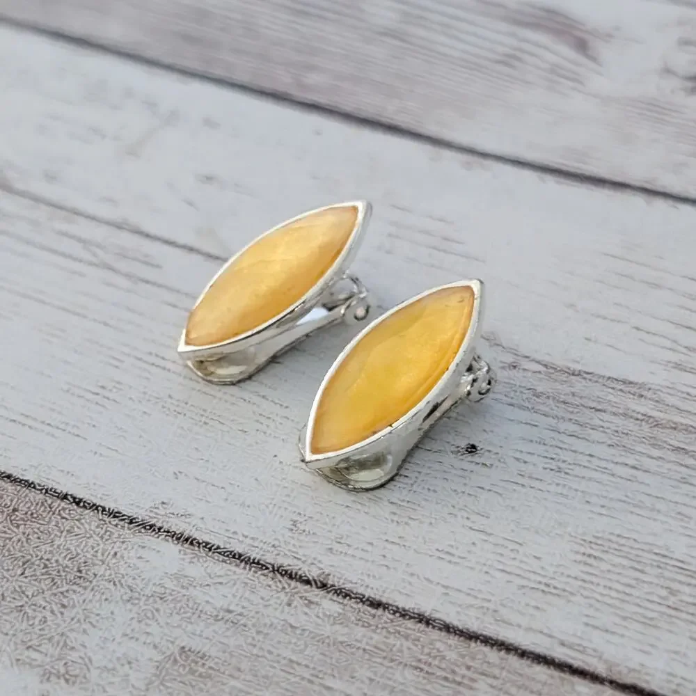 Vintage Clip On Earrings Faceted Yellow with Halo - Fair Condition